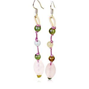 Cute and Casual Oblong Rose Quartz Gemstone Earrings